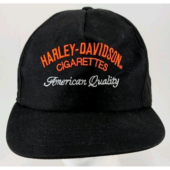Vintage 80’s Harley Davidson Motorcycles Cigarettes Black Cotton SnapBack Hat - Picture 1 of 10